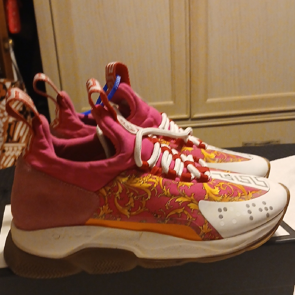 Versace Women's Pink and Orange Sneakers